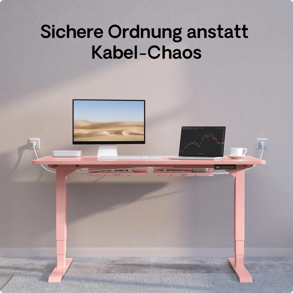 Goulotte de Câblage pour Bureau Assis-Debout, Support Câbles 2x43cm Rose - 8