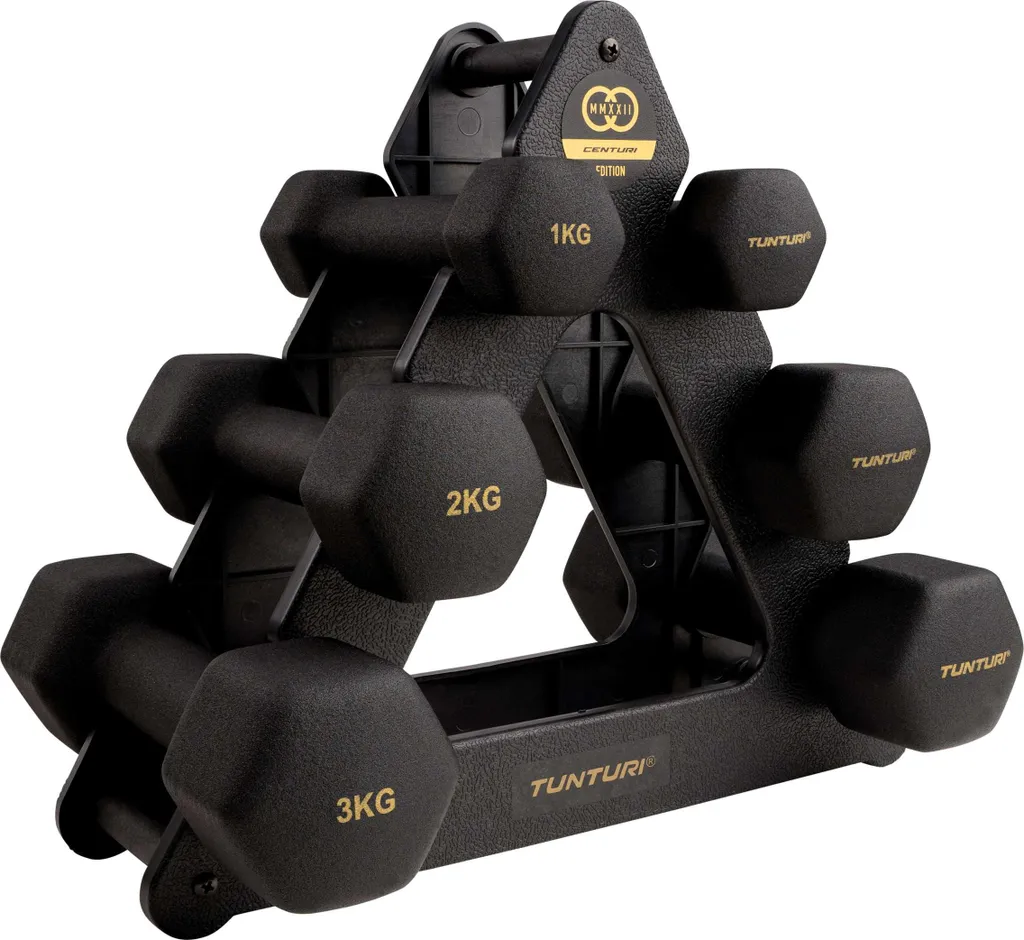 Set d'Haltères pour Gym à Domicile Tunturi Centuri 3 Paires et son Rack