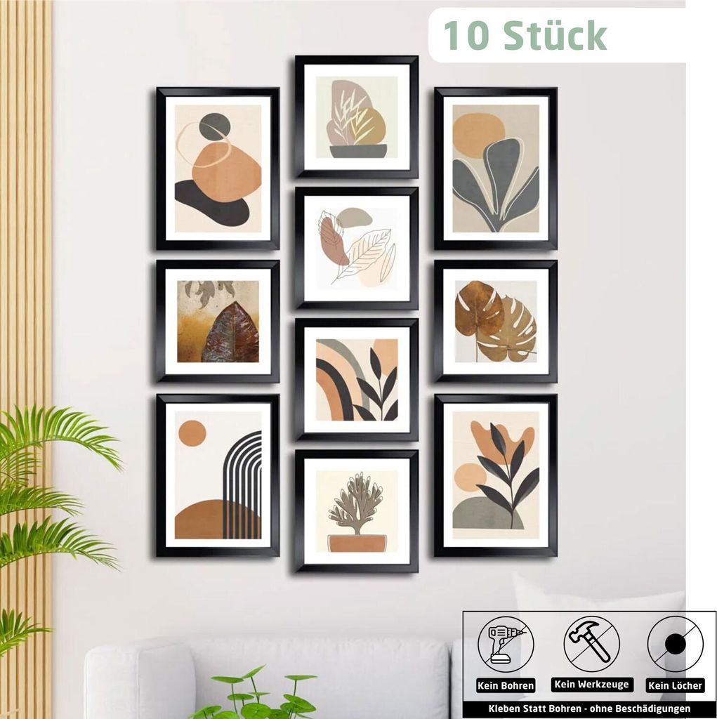 Abstrakte Wandbilder Set 10-Tlg. Wanddeko Kunstbilder Wandkunst Dekobilder Wandschmuck 3x Designs