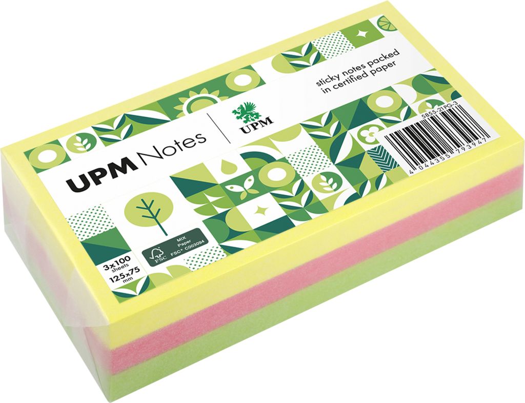 UPM Notes Haftnotizen Brillantmix gelb/pink/grün 125x75mm 3x 100 Blatt