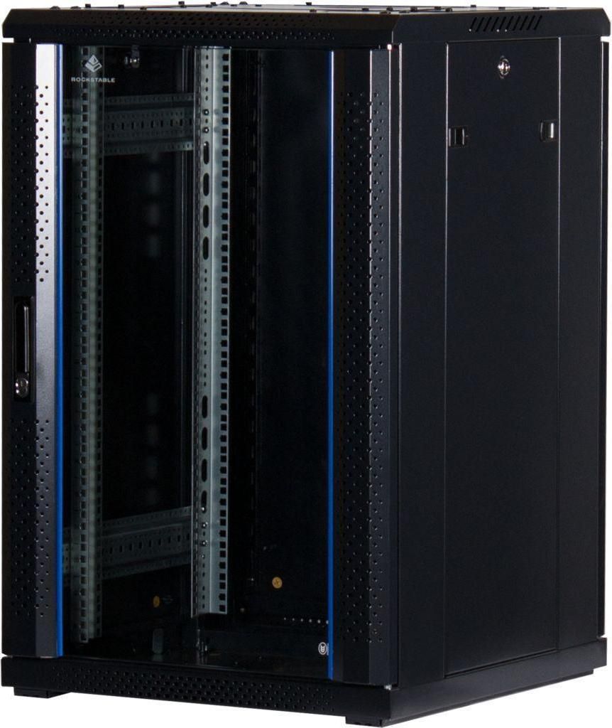Rockstable 18HE 19 Zoll Serverschrank Netzwerkschrank (BxTxH) 600x600x900mm mit Glastür - Türanschlag wechselbar - Türen und Seitenwände abnehm...