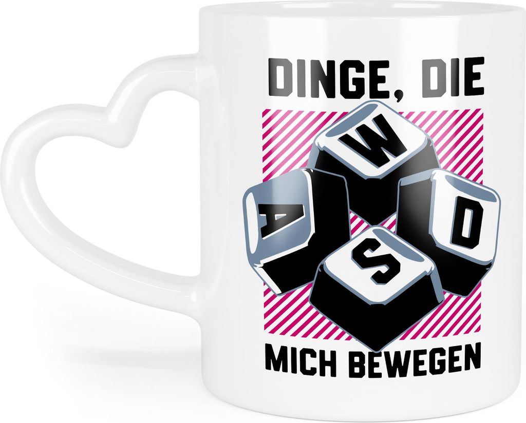Dinge die mich bewegen WASD Tasse Herzhenkel – Gamer Geschenk für Nerds und Zocker