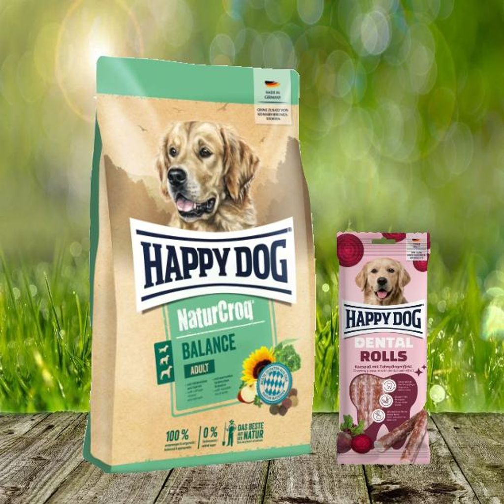 Happy Dog Premium NaturCroq Balance 15 kg + Happy Dog Dental Rolls *geschenkt*