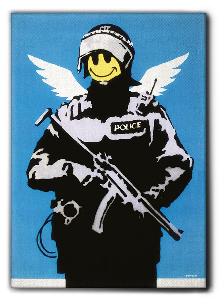 Giallobus - Fliegender Polizist - Banksy - 100L x 140B cm - Bild - Premium Loom Canvas mit hoher Dicke
