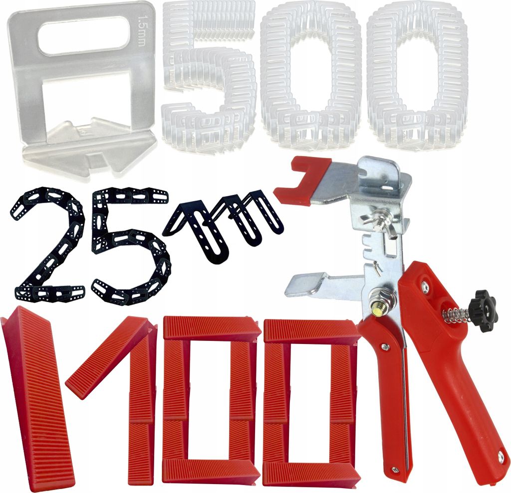 Fliesen Nivelliersystem Set 1 5mm 500 Clips 100 Keile 25 Ecken mit Zange