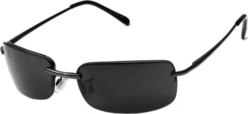 Schmale Sonnenbrille Rechteckig Herren Damen Rahmenlose Gläser Matrix-Schwarz Edelstahl Brille Festivalbrille Federgelen