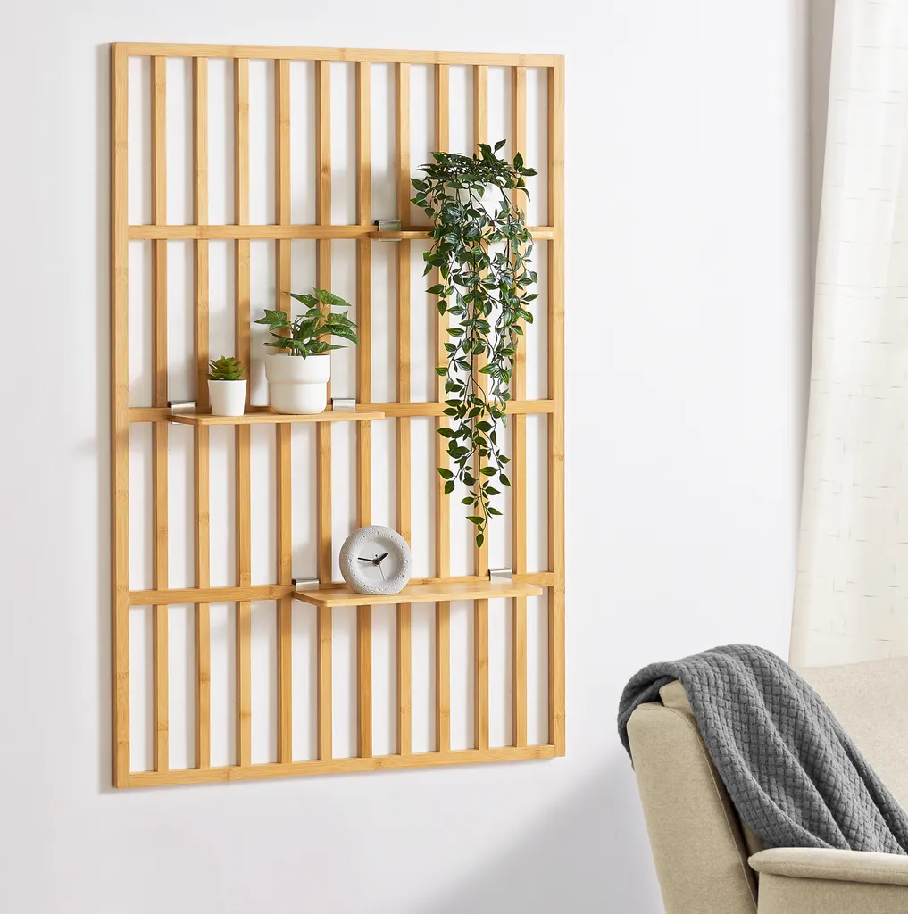 Pannello a muro Røst Bamboo 120x80 - Salvaspazio con 3 Ripiani