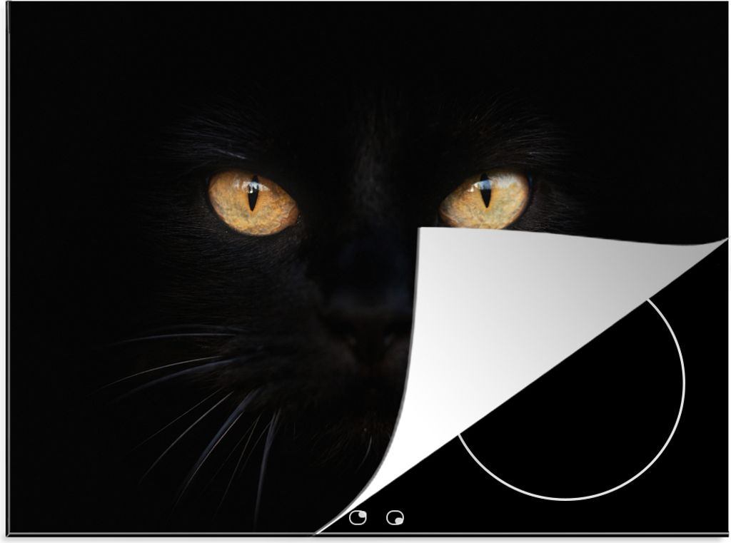 KitchenYeah Herdabdeckplatte Nahaufnahme einer schwarzen Katze , 75x52cm, Küche Deko, Glaskeramikkochfeld Herdabdeckung, Abdeckplatte fùr Kochfeld