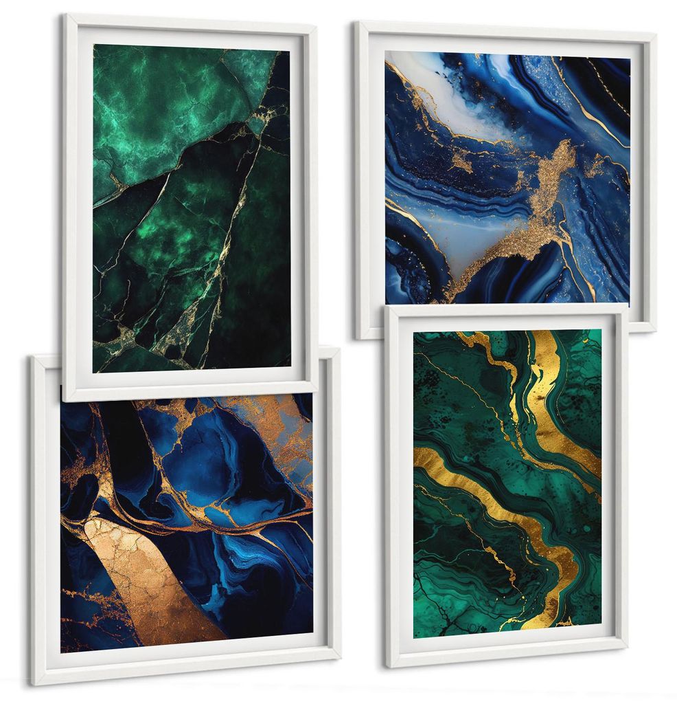 Bilder Set 4-teilig im Goldrahmen Rahmen – Wandbilder 4 Stück – gerahmte Poster für Wohnzimmer, Schlafzimmer und Flur – 50x50 cm - 40x60 cm...