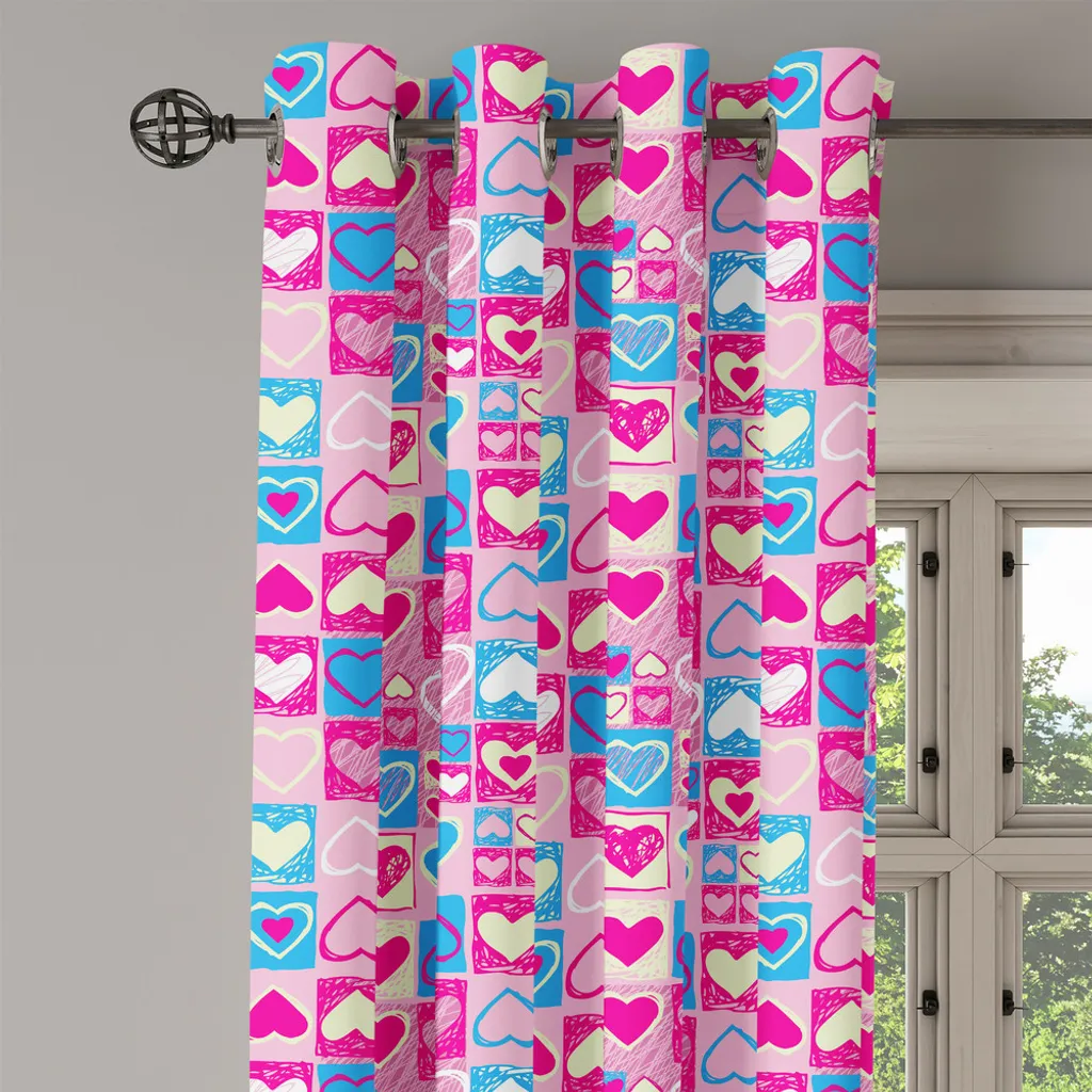 Tende Camera Bambina ABAKUHAUS Lavabili: Cuori Rosa e Blu 280x245 - 4