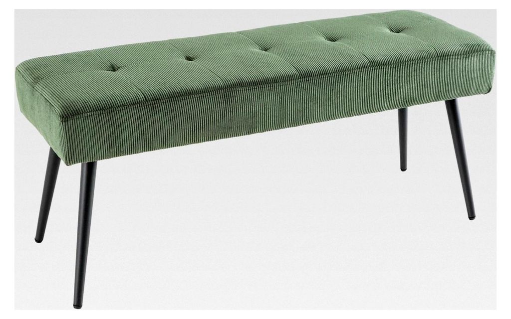Sitzbank Boutique 100cm grün Cord mit schwarzen Metallbeinen, Polsterbank im modernen Stil, Flurmöbel, Esszimmerbank