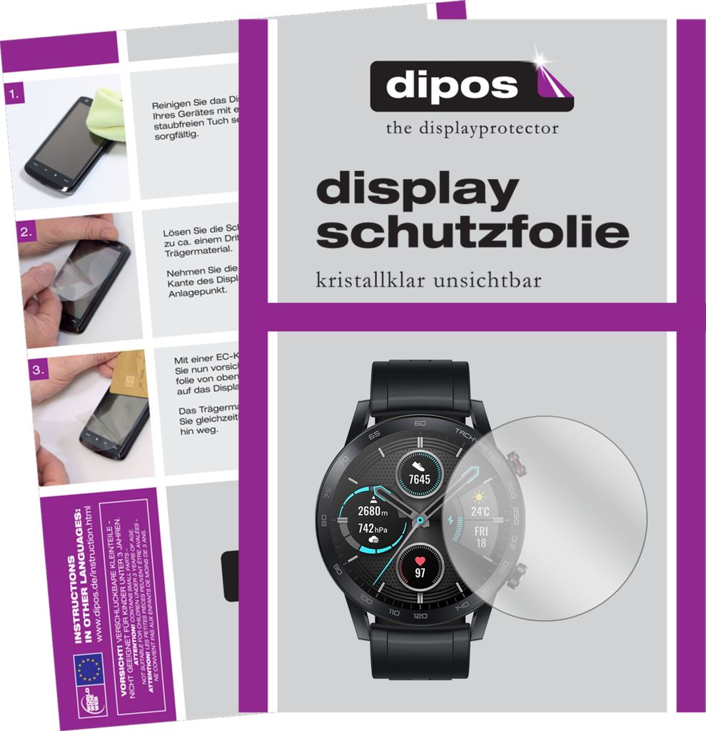 2x Schutzfolie für Honor Magic Watch 2 46mm klar Displayschutzfolie Folie Display Schutz dipos
