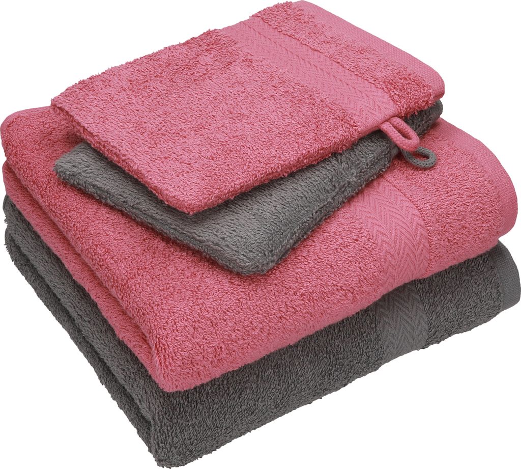 Betz 4 tlg. Handtuch Set HAPPY Pack 100% Baumwolle 2 Handtücher 2 Waschhandschuhe farbe - anthrazit grau - altrosa 250702