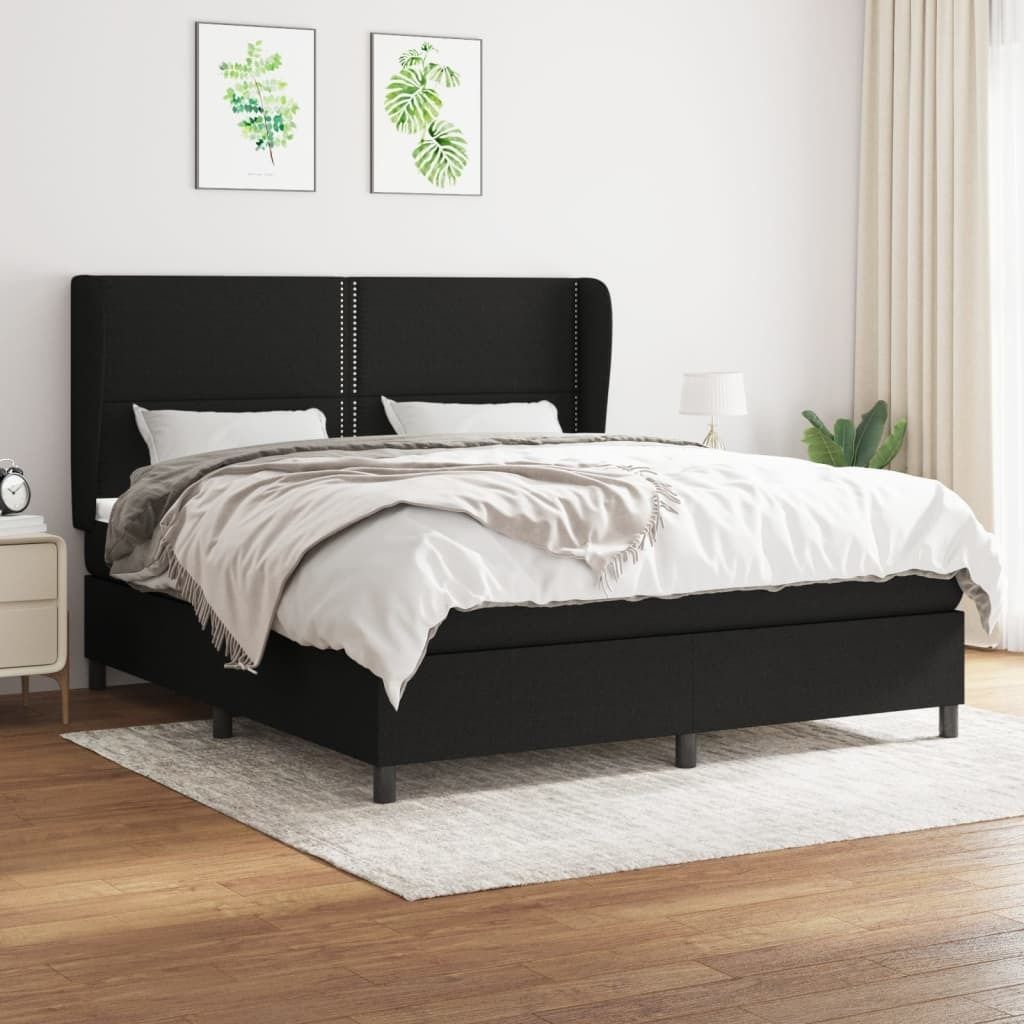 The Living Store Boxspringbett mit Matratze Schwarz 180x200 cm Stoff