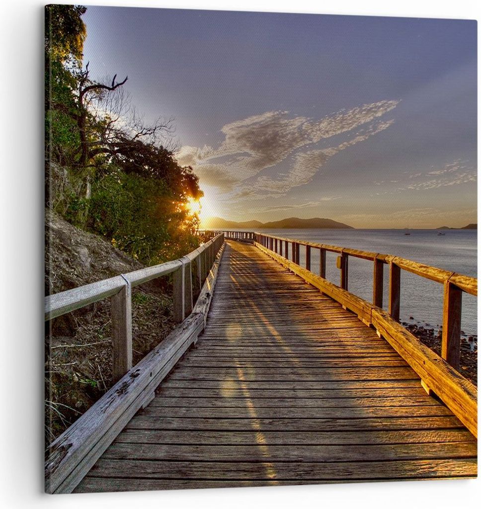 Bild auf Leinwand - Leinwandbild - Fußgängerbrücke Himmel Wasser - 50x50cm - Wand Bild - Wanddeko - Leinwanddruck - Bilder - Kunstdruck - Wandde...