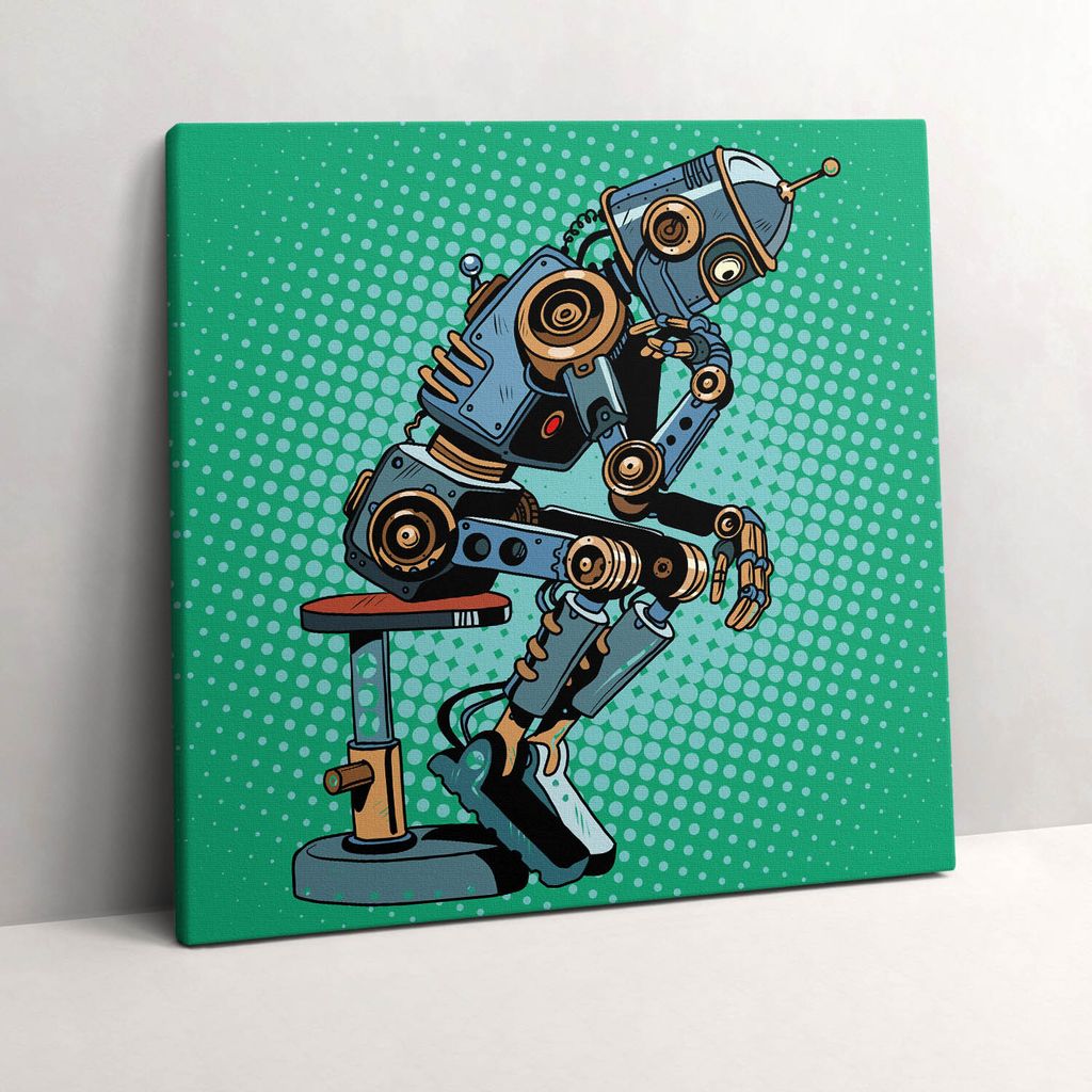 Robot pop art illustration – Leinwandbild Wandbild – 60x60 cm – Leinwandbilder – Wandbilder – Schlafzimmer – Flur