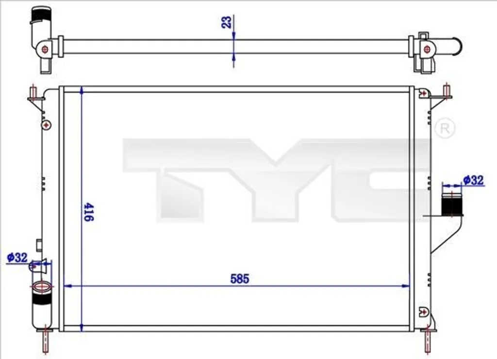 Radiateur moteur TYC 728-0057 en aluminium OE 8200735039 pour Dacia