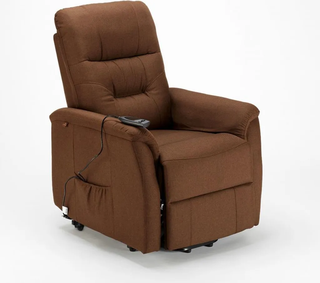 Fauteuil releveur électrique pour seniors en tissu marron avec roulettes