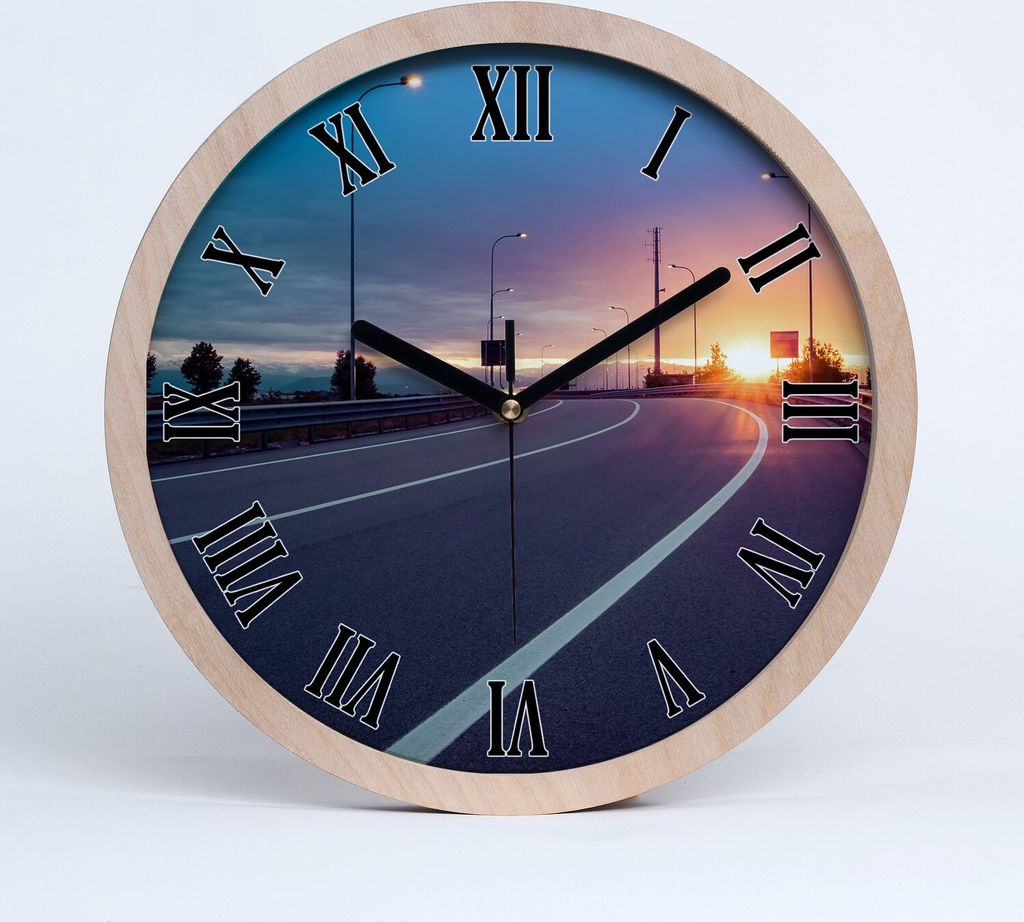 Holzuhr 25fi cm wanduhr - schwarze Spitzen - Autobahn