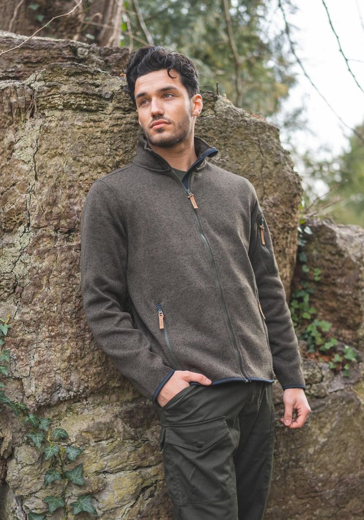 Jagdpullover Fleecepullover Strickfleece Freizeitpullover , Größe:60/4XL, Farbe:Dunkelbraun