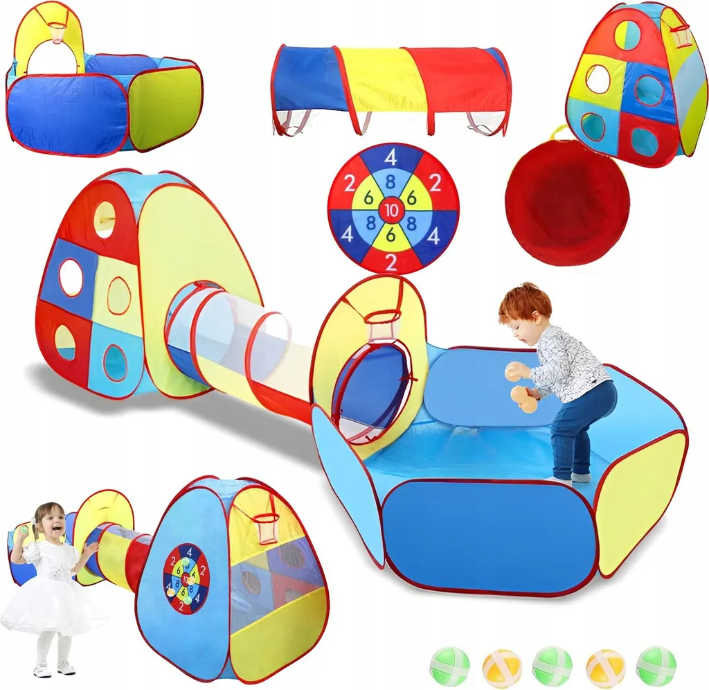 Tente pliable pour enfants avec tunnel de jeu et jeu de cible 3-en-1