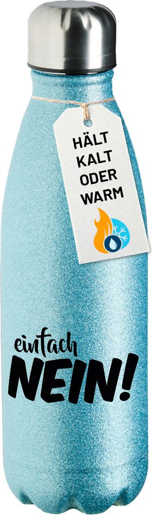 Huuraa Trinkflasche Einfach Nein Schriftzug 500ml Blue Edelstahl Wasserflasche Trinkflasche Geschenkidee