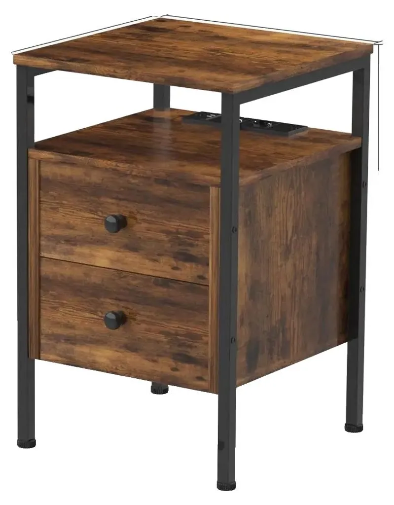 Bout de canapé industriel rétro de 61 cm de haut avec ports de charge