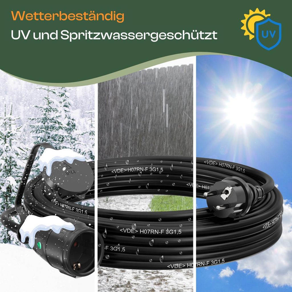 maxgo Outdoor Verlängerungskabel Außen Schuko Verlängerung Rasenmäher Kabel Stromkabel Außenbereich Extension Cable Verlaengerungskabel Garten...