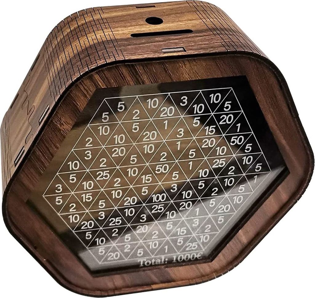 Sparschwein aus Holz, sechseckig, Spardose, Ornament mit Sparzielen und digitaler Waage für Kinder und Erwachsene