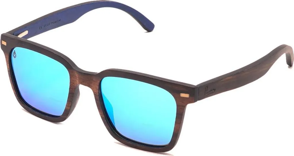 Lunettes PHIERES Phell Awaits Wood Miroir bleu avec monture en bois