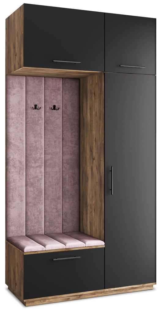 Masseno Garderobe-Set REMA 120/240/60 cm Modern Garderobenschrank Eiche Lefkas, Veloursstoff MONOLITH 62 (Lila)