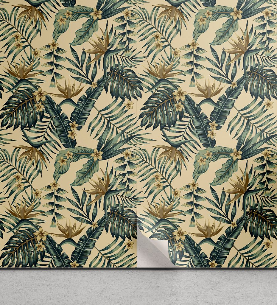 ABAKUHAUS Urwald abziehbare & klebbare Tapete für Zuhause, Exotische Blätter Erdtöne, selbstklebendes Wohnzimmer Küchenakzent, 33 cm x 250 cm, ...