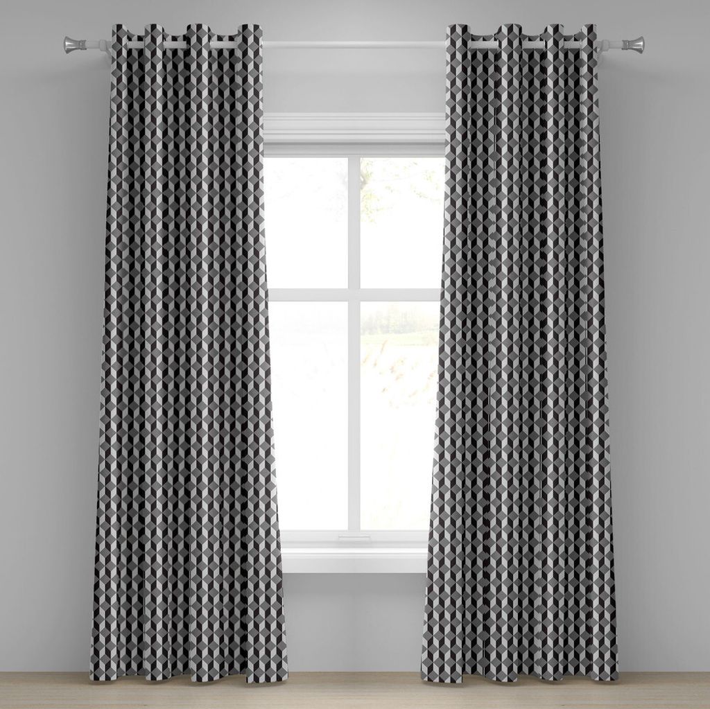 ABAKUHAUS Geometrisch Ösenvorhang, Fischgräten-Zickzack-Staplungswürfel-Muster Greyscale Illustration, Dekorative 2-Panel-Fenstervorhänge, 280 ...