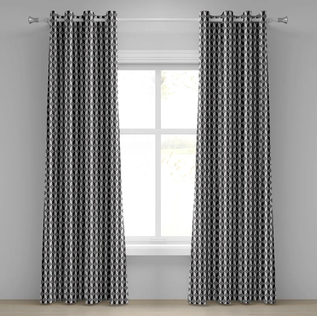 Rideau à œillets géométrique ABAKUHAUS 280x175cm gris zigzag et cubes