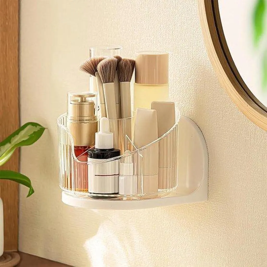 Rangement cosmétique rotatif transparent avec 6 sections de tri chic