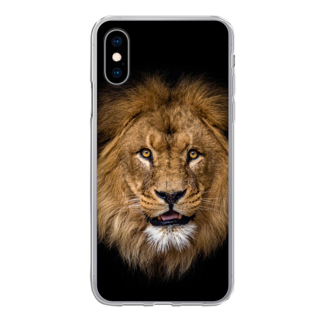 MuchoWow Handyhülle Schutzhülle Hülle für iPhone X Löwe - Porträt - Schwarz - Tiere Silikon Softcase Handy Hülle - Handyhülle