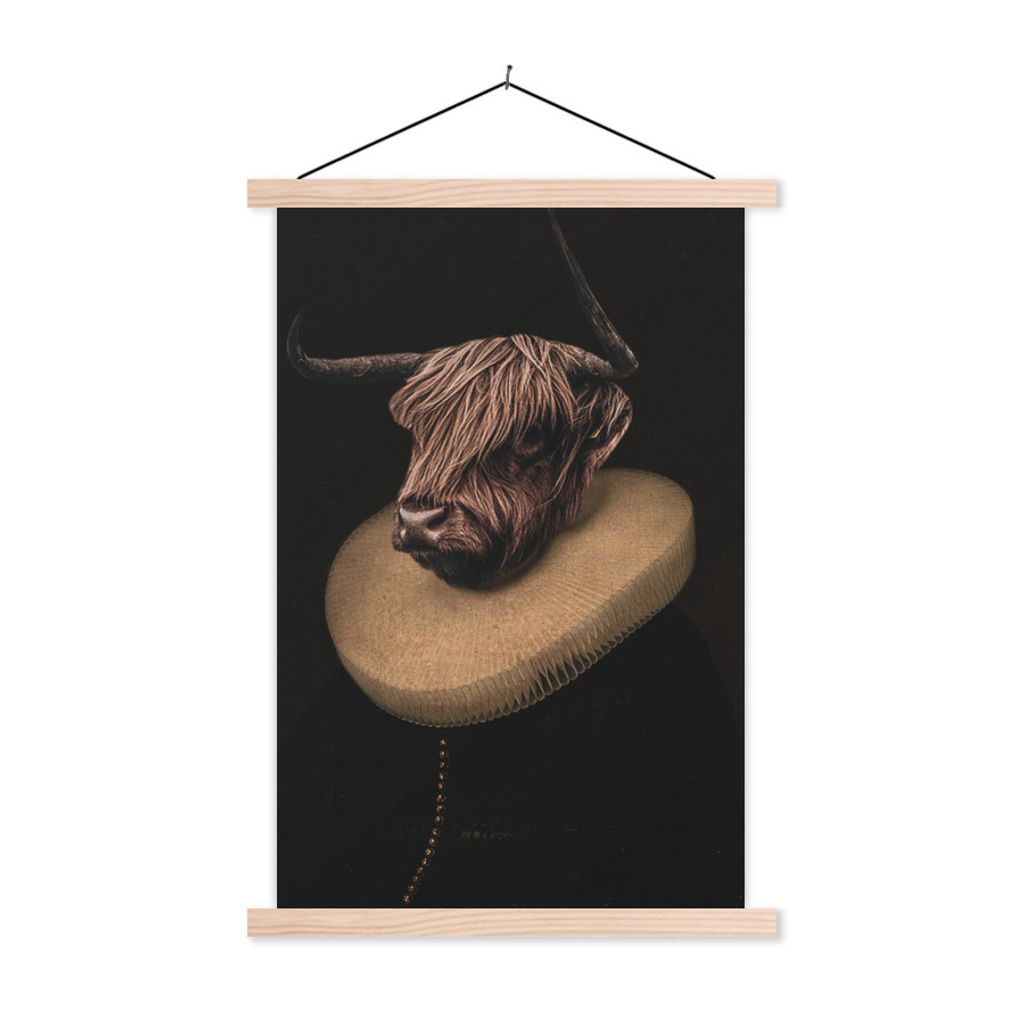 MuchoWow Textilposter Alte Meister - Tiere - Schottischer Highlander 40x60 cm mit holzfarbenen Rahmen - Poster