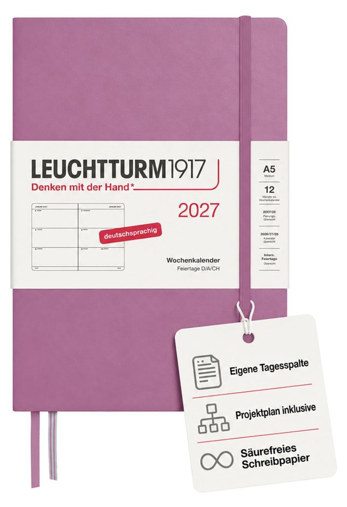 Agenda hebdomadaire format A5, couleur rose poudré, 2027 Image du produit 