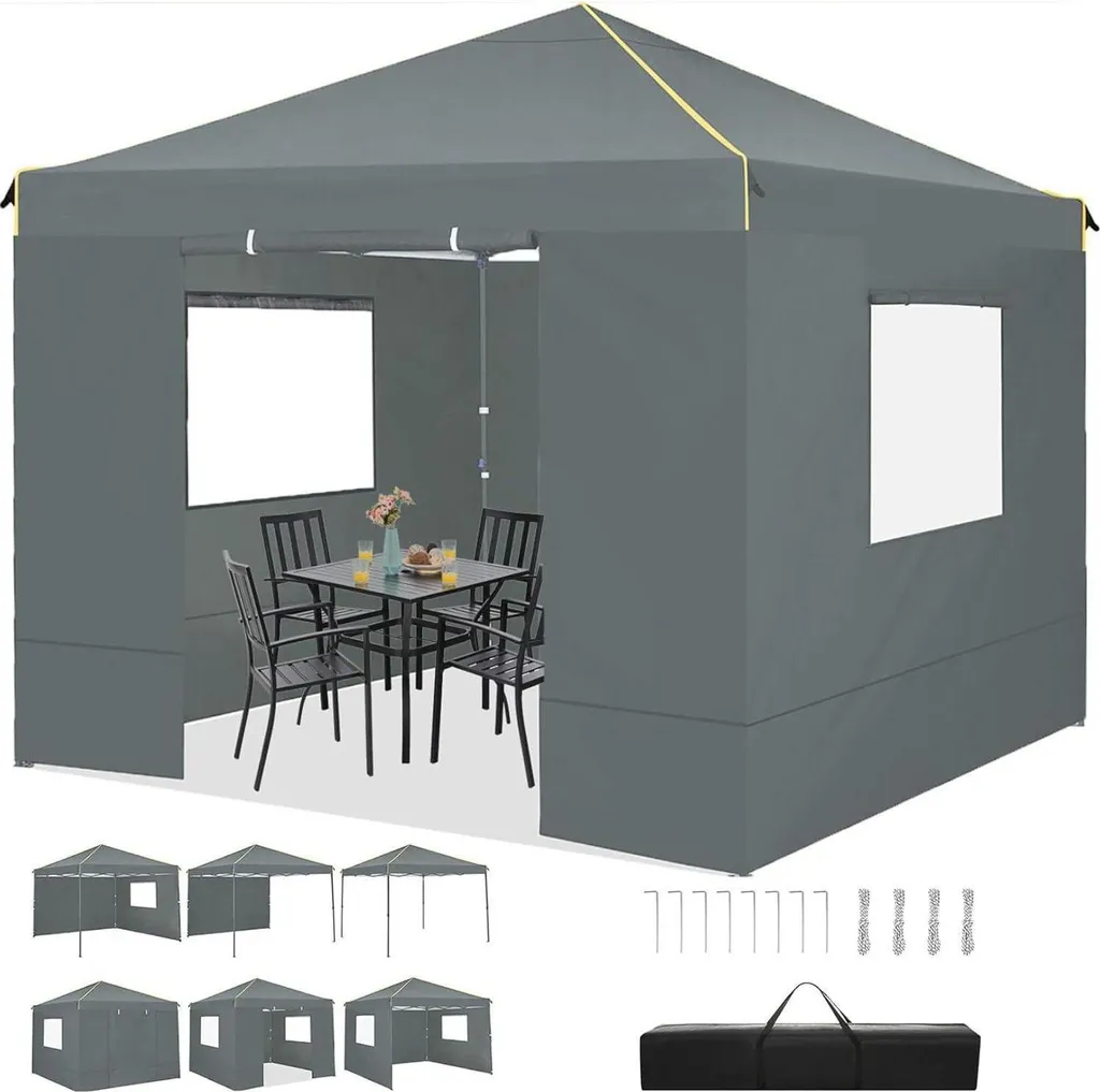Tonnelle pliante 3x3m pour réception et barbecue de jardin gris COBIZI