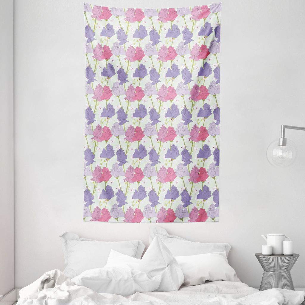 ABAKUHAUS Botanisch Wandteppich und Tagesdecke, Frühling Rose Garden aus Weiches Mikrofaser Stoff Waschbar ohne Verblassen Digitaldruck, 140 x 230...