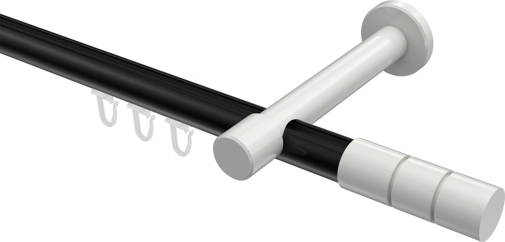 Interdeco Innenlaufstange / Gardinenstange mit Innenlauf Schwarz / Weiß, Typ Prestige Elanto (Rillenzylinder), 20 mm Ø 1-läufig, 360 cm