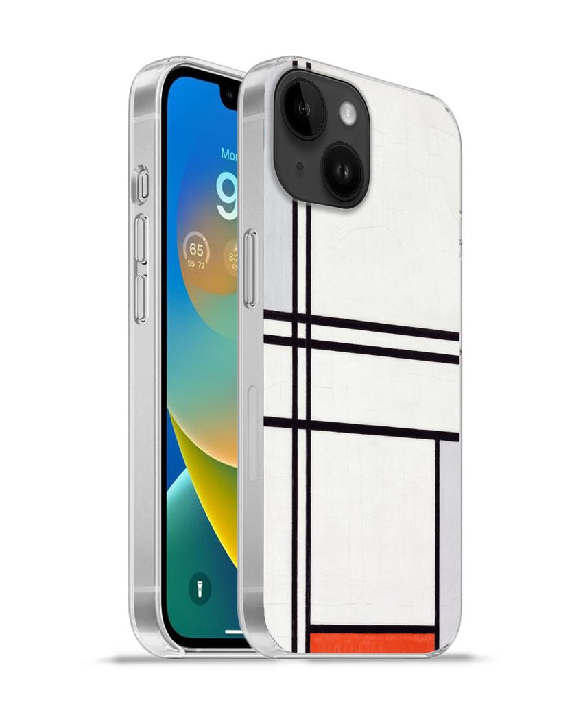 MuchoWow Handyhülle Schutzhülle Hülle für Apple iPhone 14 - Softcase Komposition 1 mit Rot und Grau - Piet Mondrian Silikon Softcase Handy H...