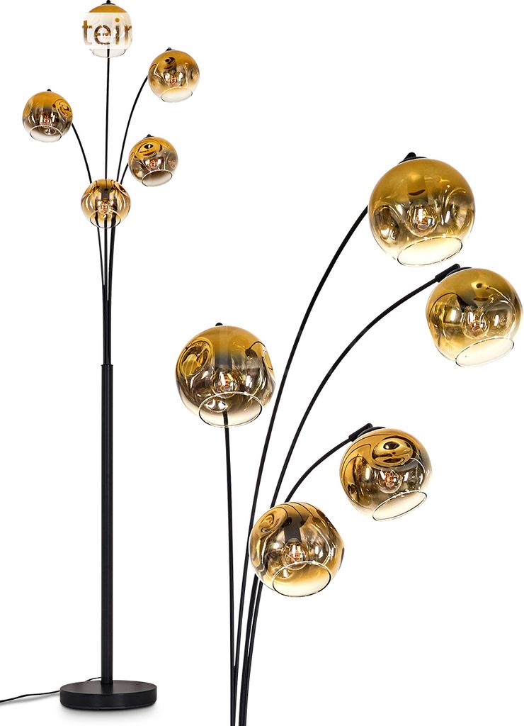 Villamare Stehlampe aus Metall/Glas in Schwarz/Gold/Klar