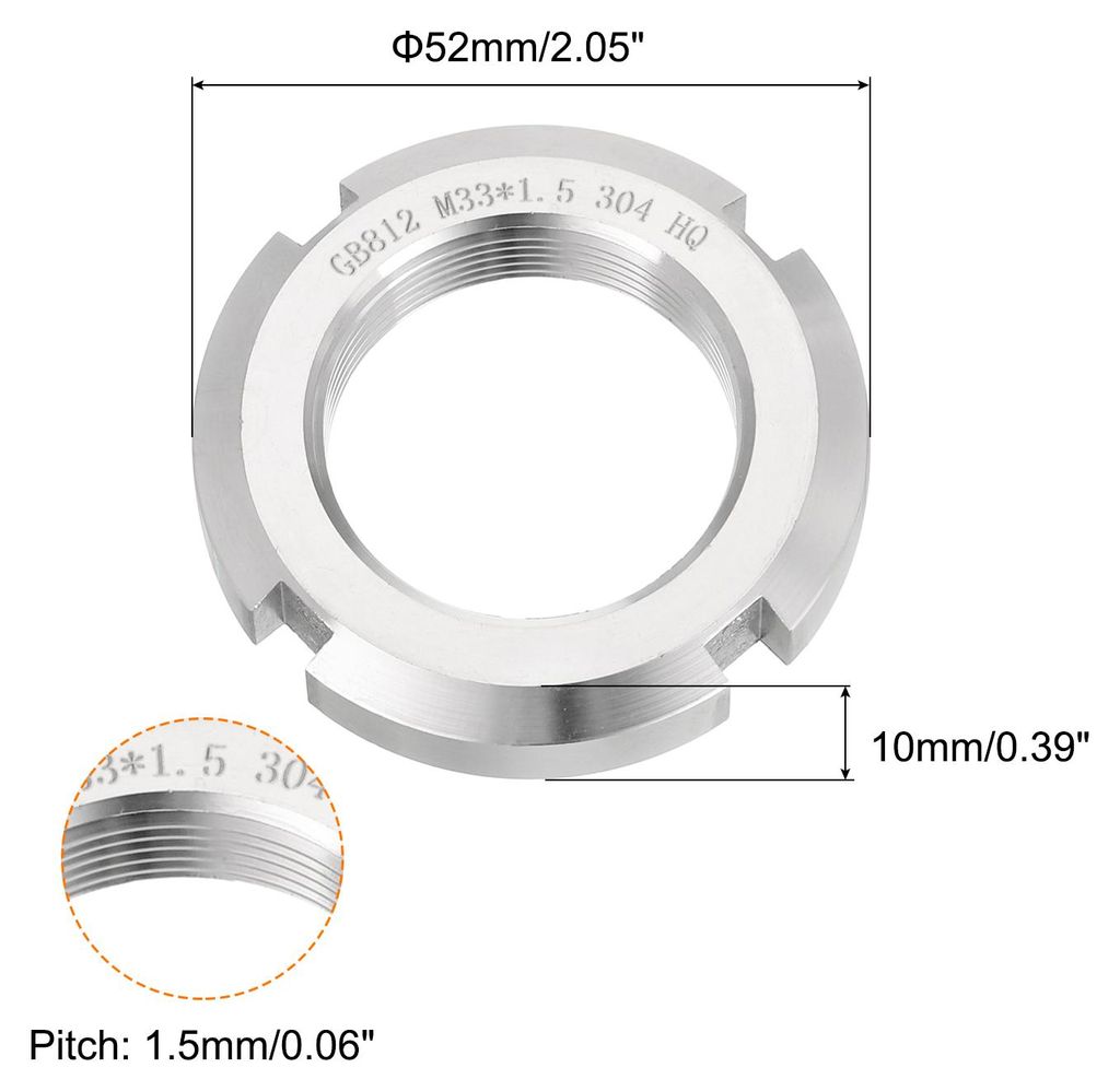 M33 x 1.5mm - 1Stš¹ck Vier-Schlitz-Rundmutter - 304 Edelstahl Rundmutter fš¹r verschiedene W?lzlager, Industriefeld, Silber.