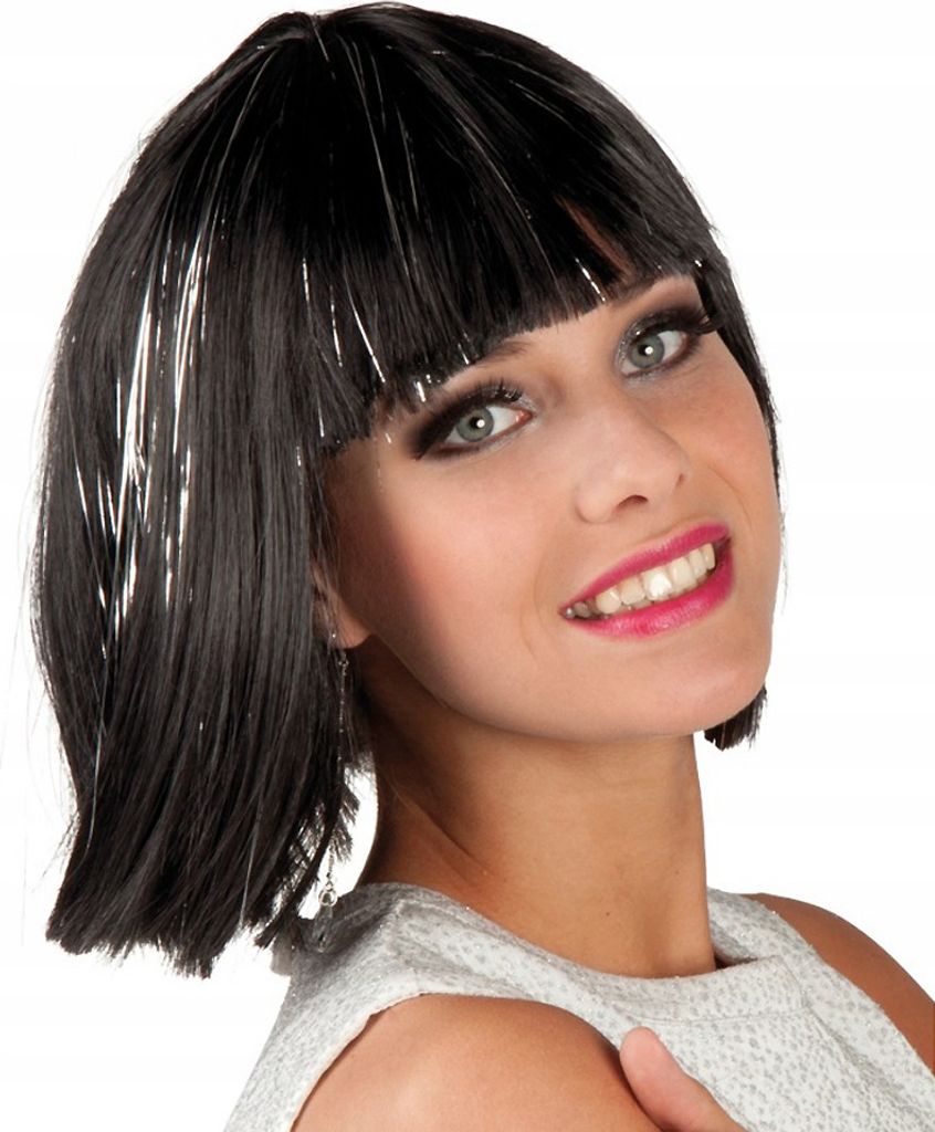 Schwarze Damen Pony-Perücke mit Silbernen Strähnen Produktbild 