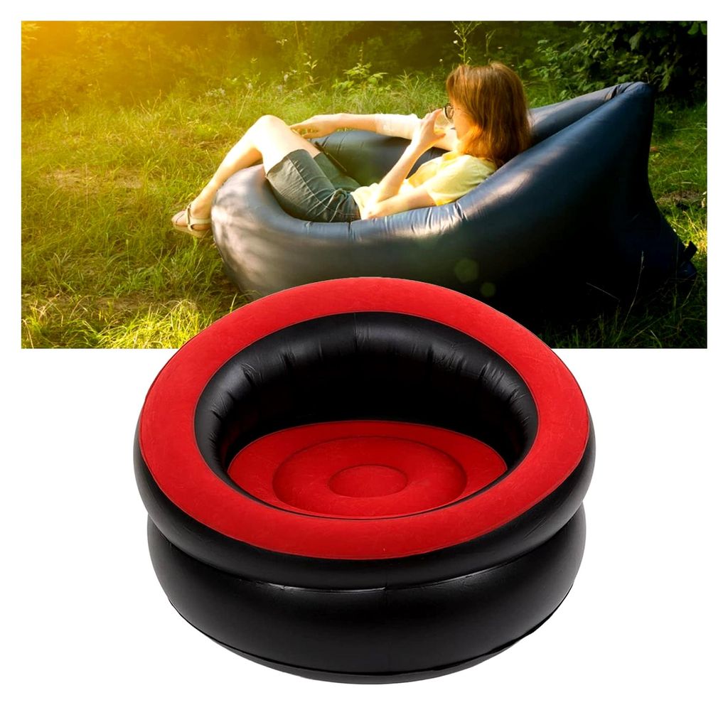 Aufblasbarer Lounge-Sessel, Beflocktes Luftsofa für Wohnzimmer, Schlafzimmer, Lesezimmer, Büro, Balkon, Camping, Reisen (Rot)