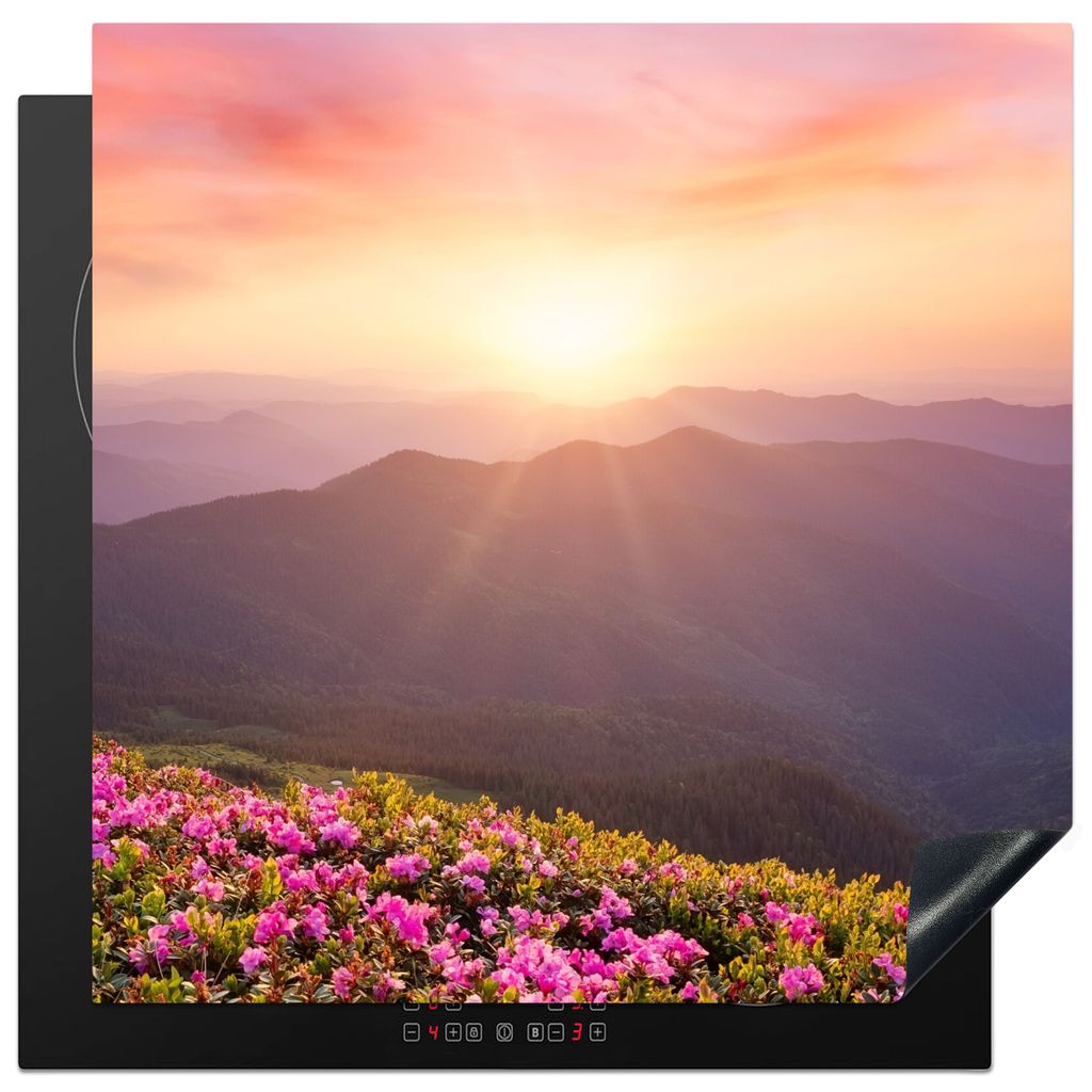 KitchenYeah Herdabdeckplatte Regen - Blumen - Sonne - Sonnenuntergang , 78x78cm, Küche Deko, Glaskeramikkochfeld Herdabdeckung, Abdeckplatte fù...