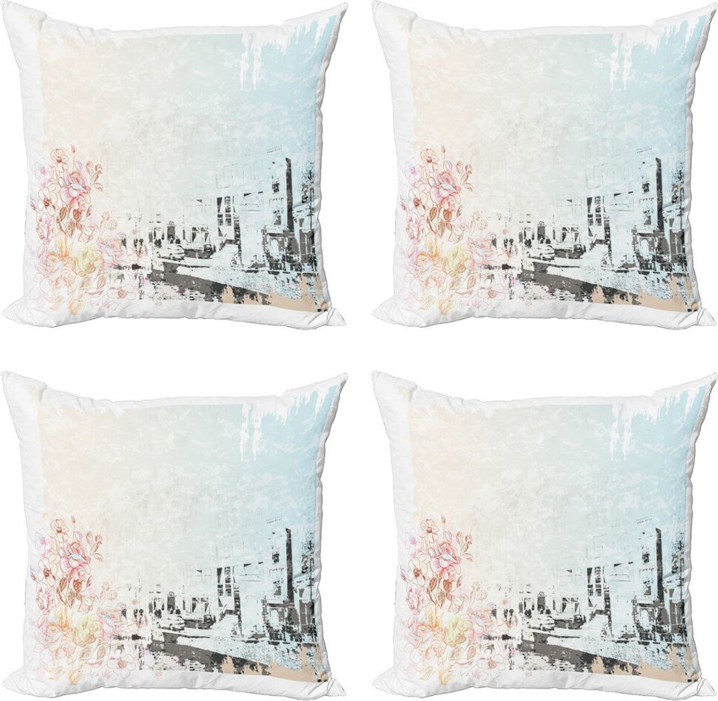 ABAKUHAUS Amsterdam Kissenbezug Set (4 Stück), Straße Antike Bauwerke, Moderner Doppelseitiger Digitaldruck, 40 cm x 40 cm, Mehrfarbig