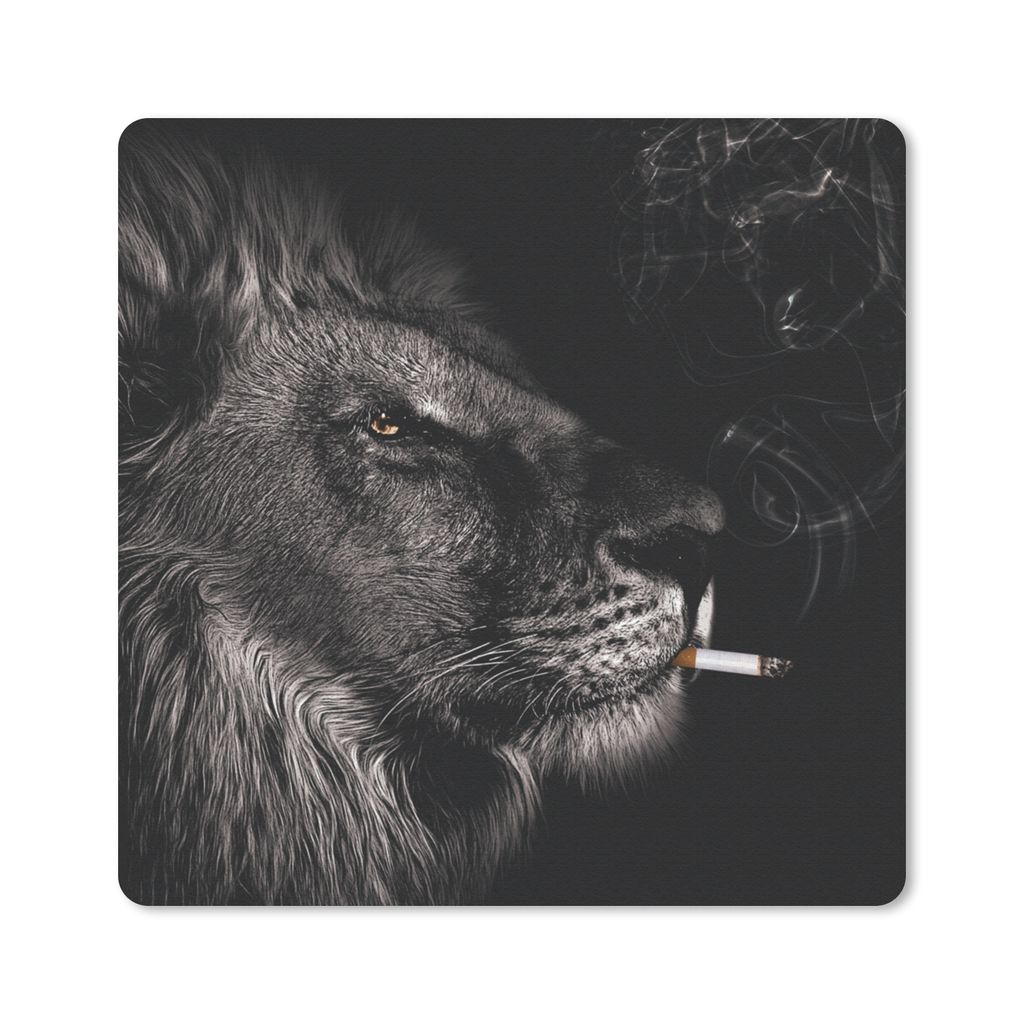 MuchoWow Mauspad Mousepad Löwe - Rauchen - Schwarz - Weiß 20x20 cm - Mousepads - Maus Mat - Pad - Mausunterlage - Desk Mat - Bureauartikeln