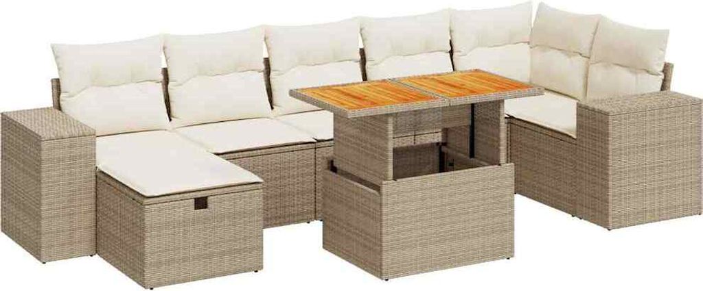 5-tlg. Garten-Sofagarnitur mit Kissen Beige Poly Rattan Akazie